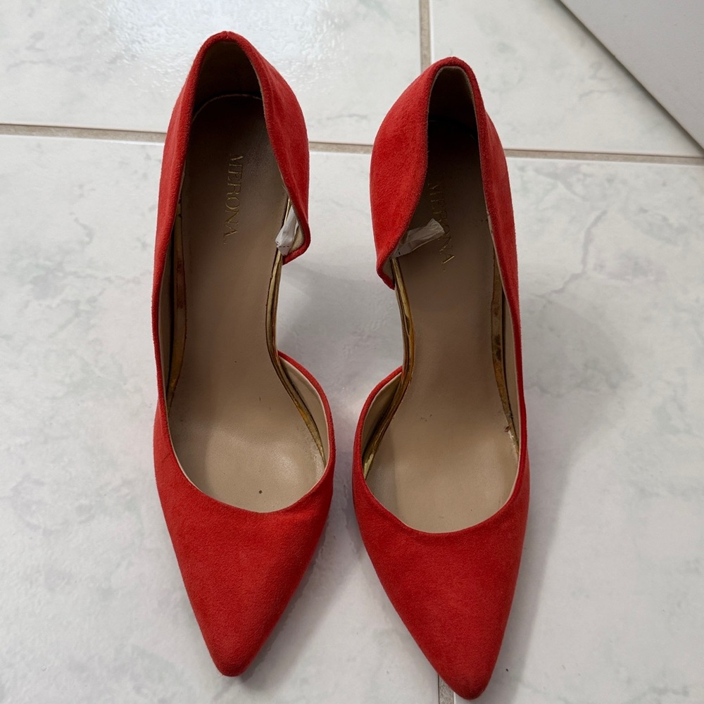 Red Suede Pointed Toe Heels